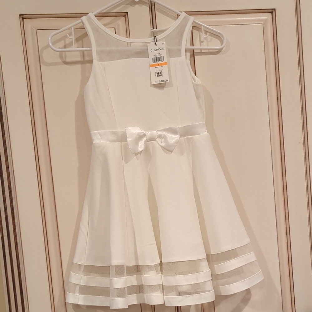 Calvin Klein White Formal Kids Dress with Bow